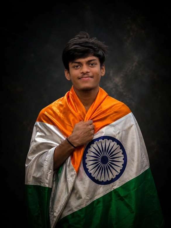 independence day photo editing prompt - 🚀 A proud young man standing against a